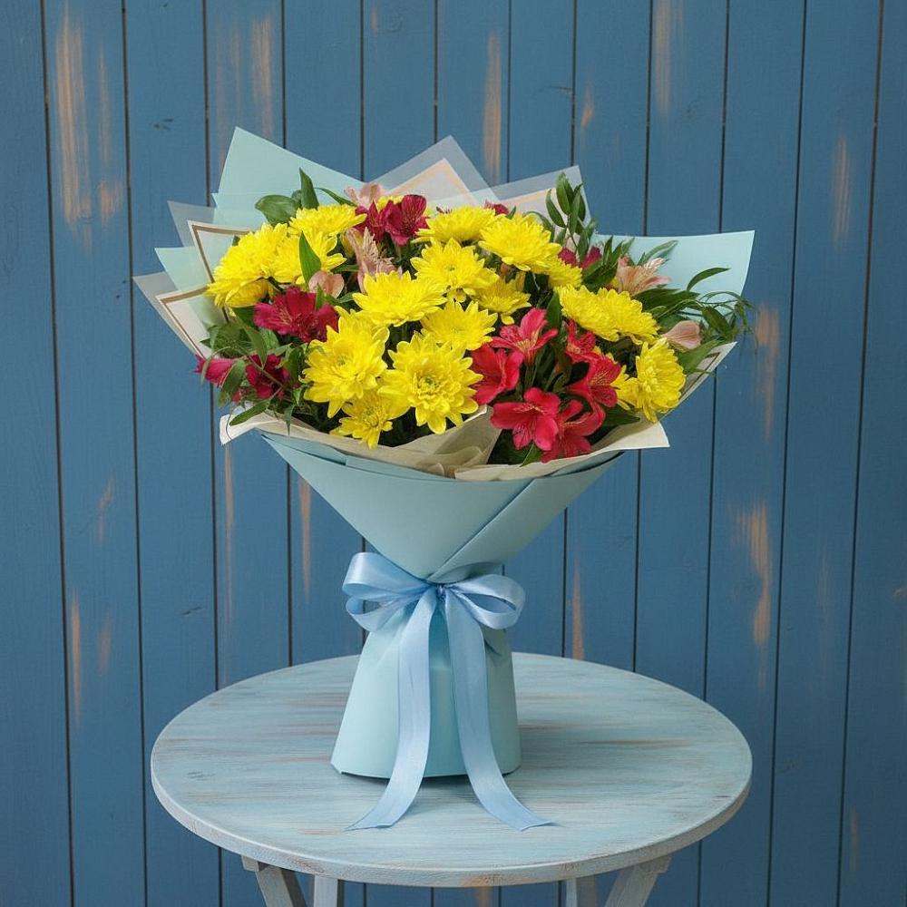 Букет цветов из: Альстромерии и Хризантемы в Лангепасе