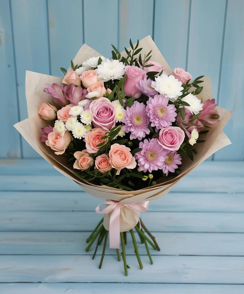 Букет цветов из: Хризантемы, Розы и Альстромерии в Лангепасе