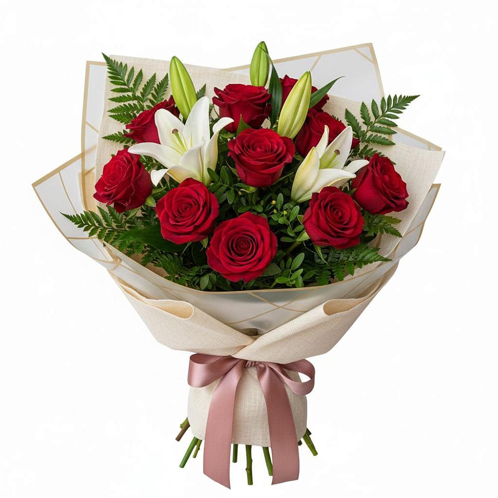 Букет цветов из: Лилии и Розы в Лангепасе