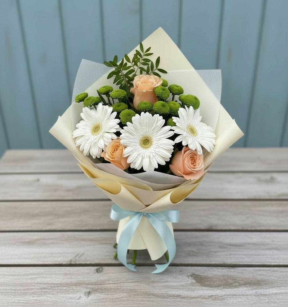 Букет цветов из: Герберы, Розы и Хризантемы в Лангепасе