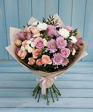 Букет цветов из:  Хризантемы, Розы и Альстромерии в Лангепасе