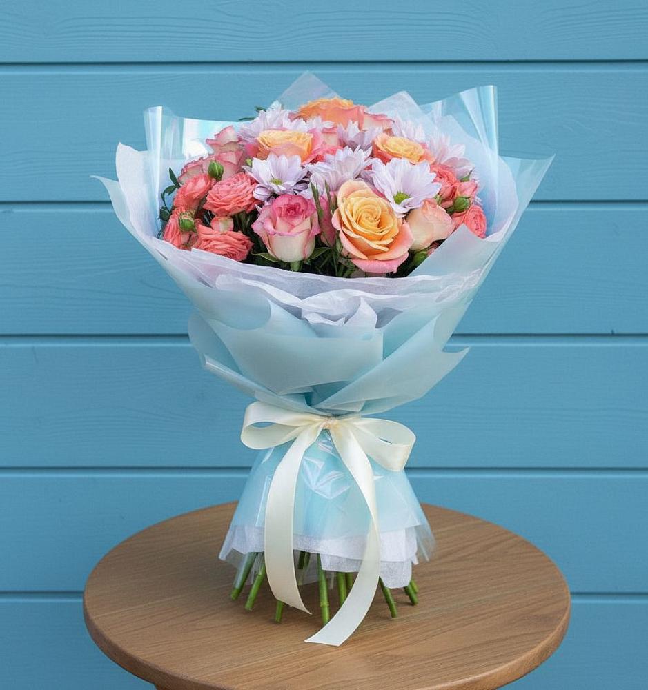 Букет цветов из: Хризантемы и Розы в Лангепасе